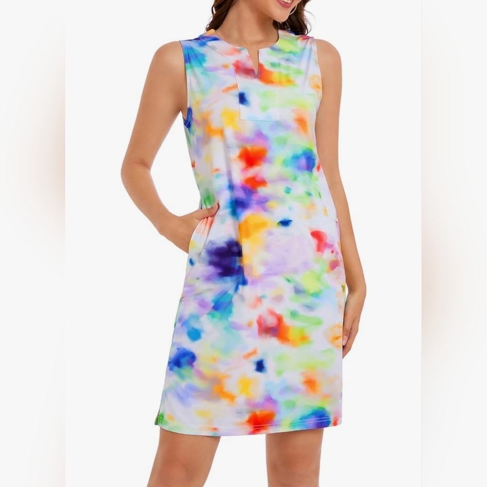 Lightbare Womens UPF 50+ Casual Sundress Sleeveless Tank Dress Notch Neck Summer